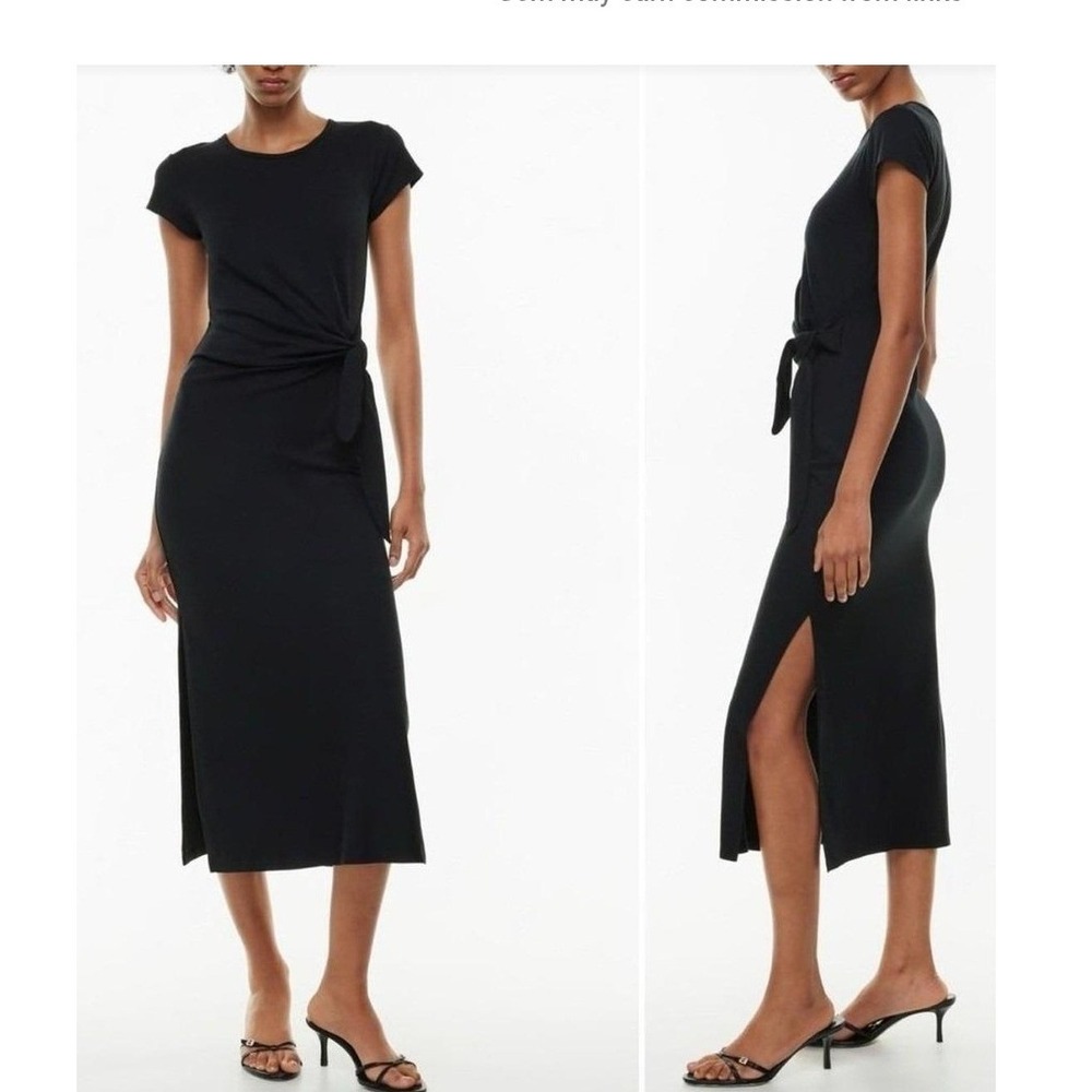 Wilfred Aritzia Fortune Tie Detail Short Sleeve Midi Dress Black Size S
